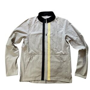 Swannies Golf Women Tan Full Zip Windbreaker Jacket Black Yellow Stripe Large